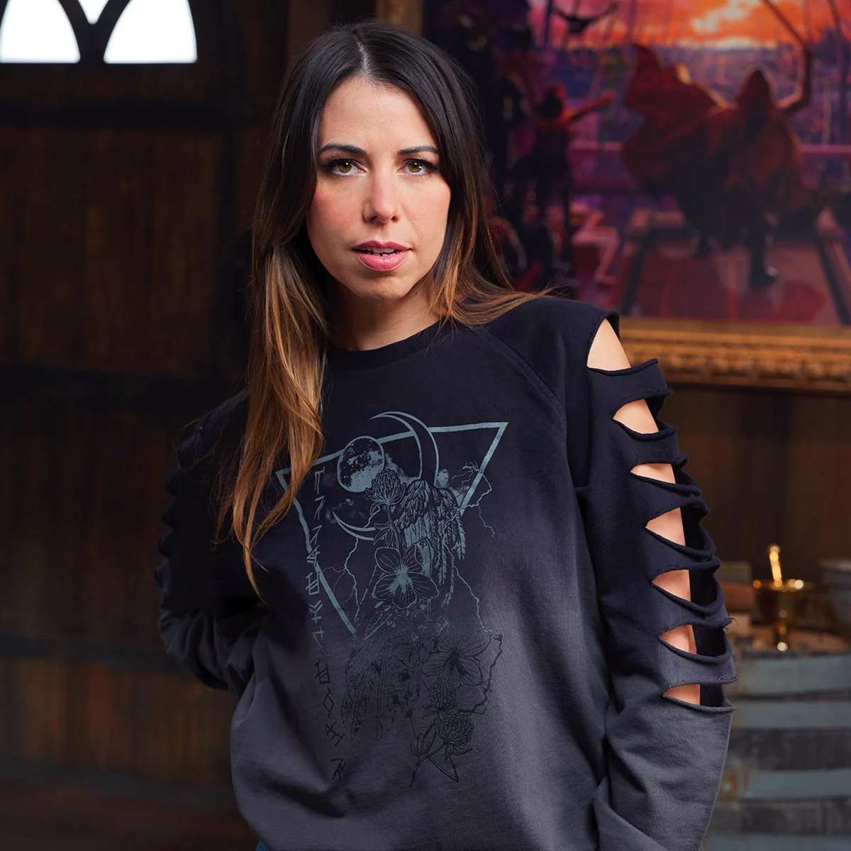 Beauty of Exandria: Creation - Yasha Nydoorin Slash Sleeve Crewneck Sweatshirt - Image 3